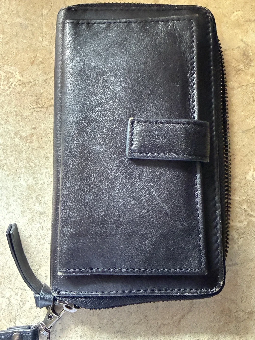 Rachel Black Leather Zip-Around Wristlet Wallet